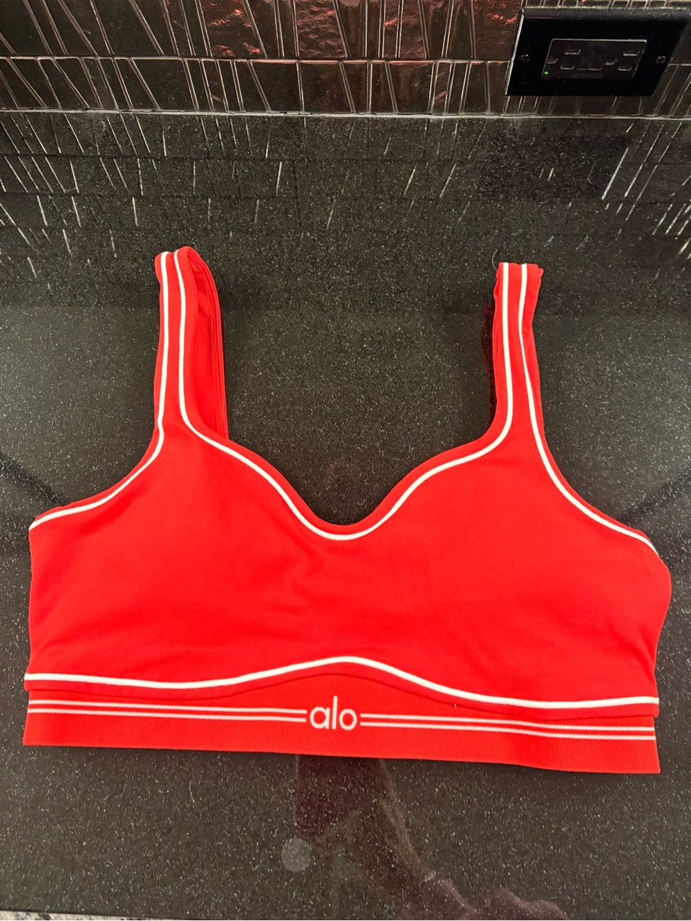 ALO Yoga Red Seamless Sports Bra with White Trim